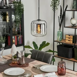 hofstein Suspension Verre 20cm Lauden Clair, Fumé, 1 lumière