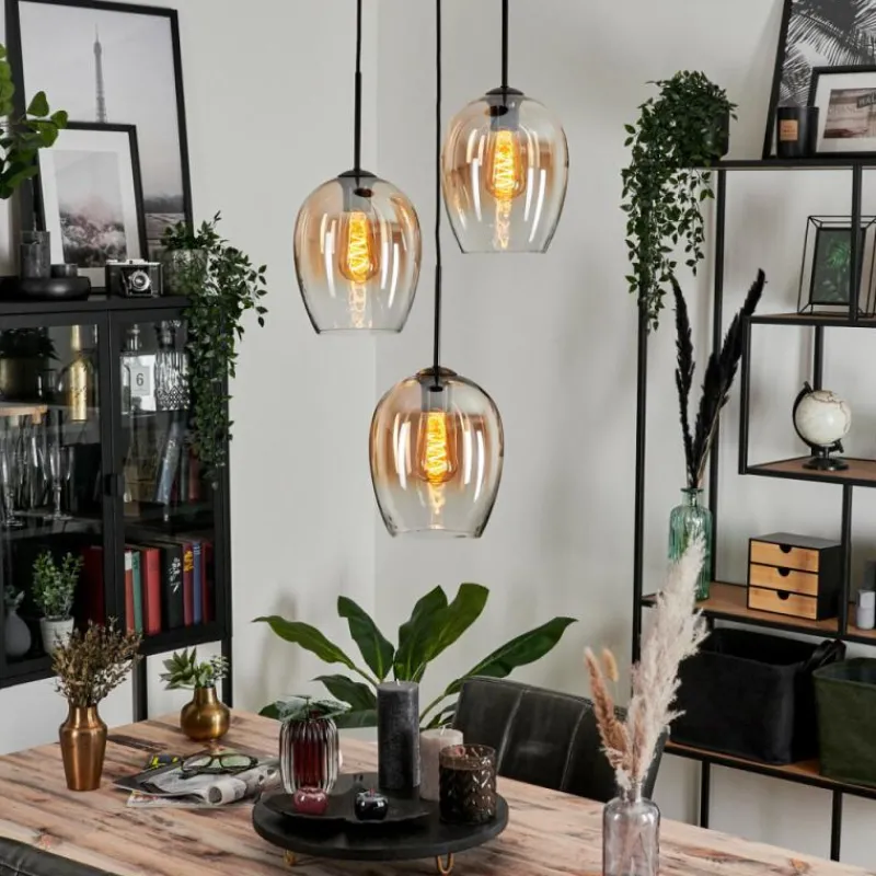 hofstein Suspension Verre 20cm Vevino Ambre, Clair, 3 lumières