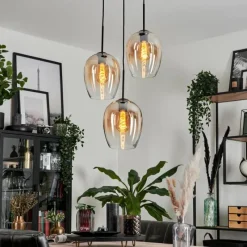 hofstein Suspension Verre 20cm Vevino Ambre, Clair, 3 lumières