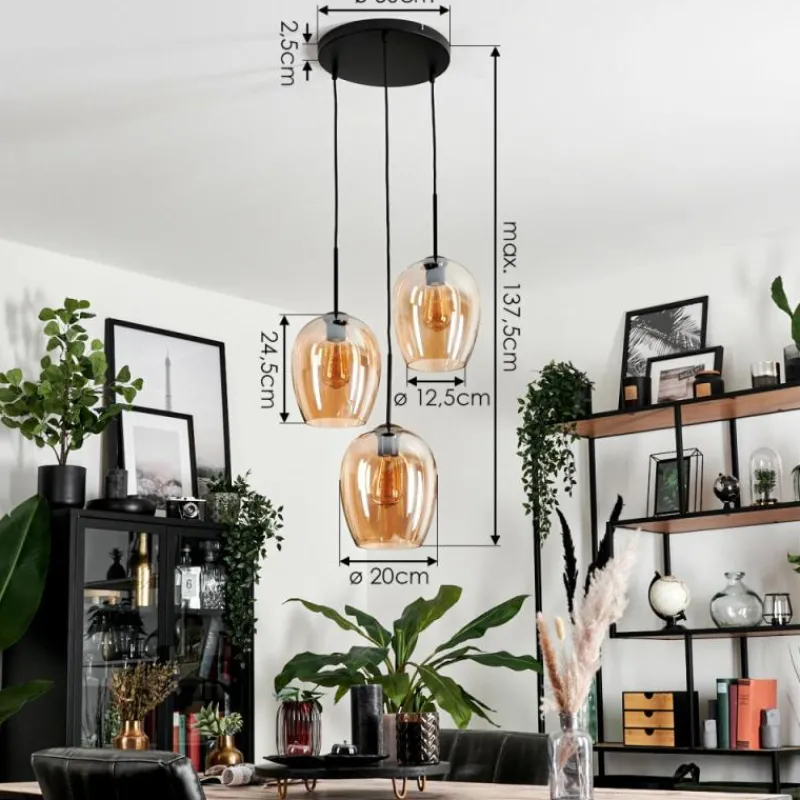 hofstein Suspension Verre 20cm Vevino Ambre, 3 lumières