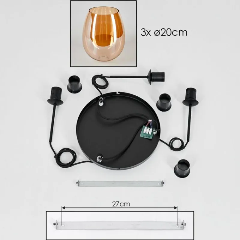 hofstein Suspension Verre 20cm Vevino Ambre, 3 lumières