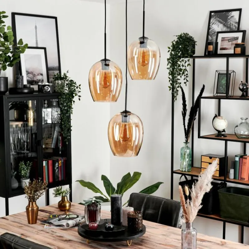 hofstein Suspension Verre 20cm Vevino Ambre, 3 lumières