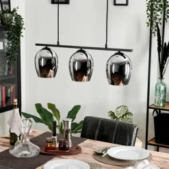 hofstein Suspension Verre 15cm Vevino Chrome, Fumé, 3 lumières