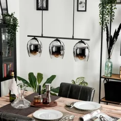 hofstein Suspension Verre 15cm Vevino Chrome, Clair, Fumé, 3 lumières