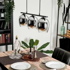 hofstein Suspension Verre 15cm Vevino Chrome, Clair, Fumé, 3 lumières