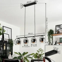 hofstein Suspension Verre 15cm Vevino Chrome, Clair, Fumé, 4 lumières