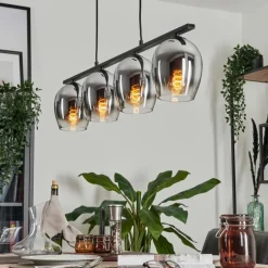 hofstein Suspension Verre 15cm Vevino Chrome, Clair, Fumé, 4 lumières