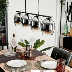 hofstein Suspension Verre 15cm Vevino Chrome, Clair, Fumé, 4 lumières