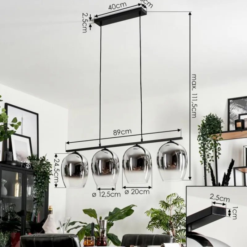 Suspension Verre Fumé-hofstein Suspension Verre 20cm Vevino Chrome, Clair, Fumé, 4 lumières