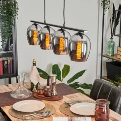 hofstein Suspension Verre 15cm Vevino Chrome, Fumé, 4 lumières