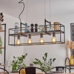 Lampes Industrielles-hofstein Suspension Victorine Chrome, Noir, 4 lumières