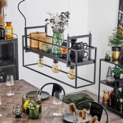 Style Boho-Chic-hofstein Suspension Victorine Chrome, Noir, 3 lumières