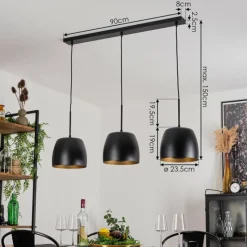 Lampes Dorées-hofstein Suspension Viking Noir, 3 lumières