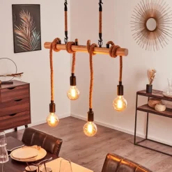 Style Boho-Chic-hofstein Suspension Vitlanda Brun, Bois clair, Noir, 4 lumières