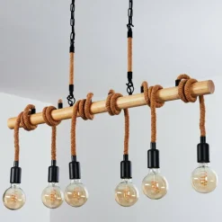 Style Boho-Chic-hofstein Suspension Vitlanda Brun, Bois clair, Noir, 6 lumières