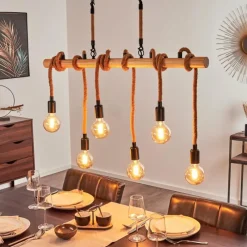 Style Boho-Chic-hofstein Suspension Vitlanda Brun, Bois clair, Noir, 6 lumières