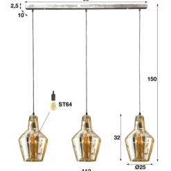 hofstein Suspension WAALSORDEN Transparent, 3 lumières