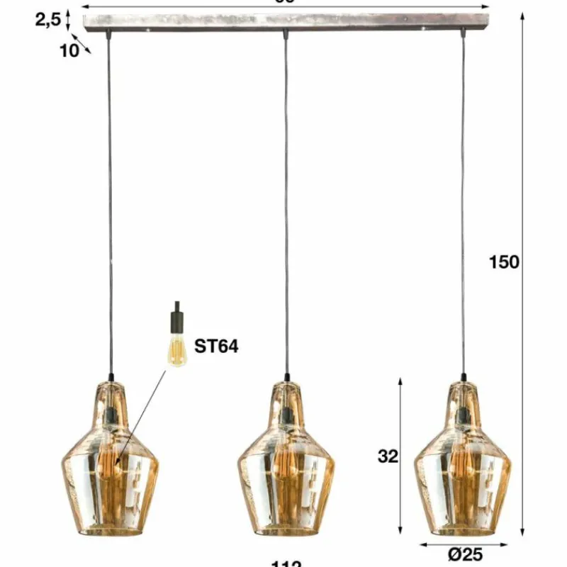hofstein Suspension WAALSORDEN Transparent, 3 lumières