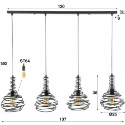 Lampes Industrielles-hofstein Suspension Walterswald Noir, 4 lumières
