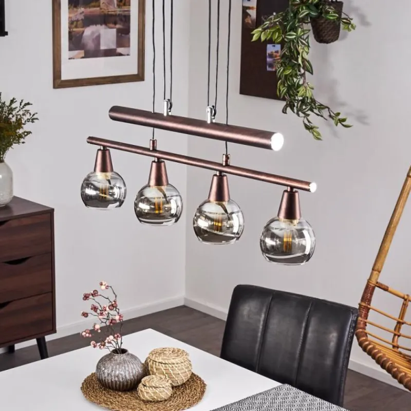 Suspension Verre Fumé-hofstein Suspension Warga LED Bronze, 4 lumières