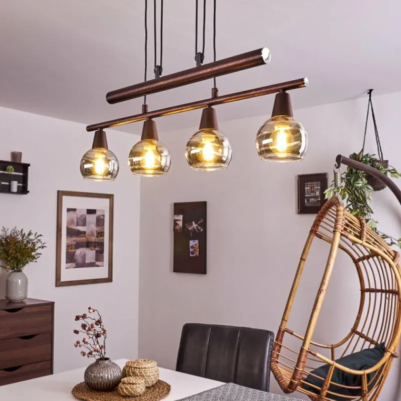 Suspension Verre Fumé-hofstein Suspension Warga LED Bronze, 4 lumières