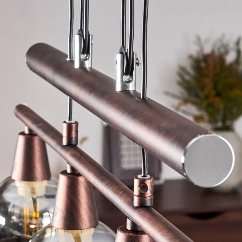 Suspension Verre Fumé-hofstein Suspension Warga LED Bronze, 4 lumières