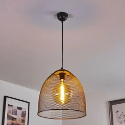 Lampes Industrielles-hofstein Suspension Wesa Brun foncé, Nickel mat, 1 lumière