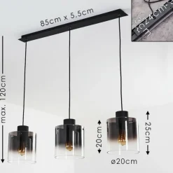 Suspension Verre Fumé-hofstein Suspension Wichit Noir, 3 lumières