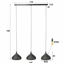 Lampes Industrielles-hofstein Suspension Wildervanksterdallen Brun, Noir, 3 lumières