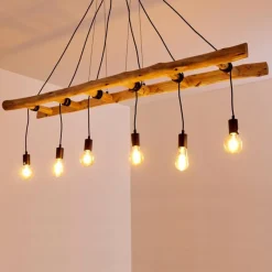 Lampes Vintages & Rétros-hofstein Suspension Yaak Bois clair, Noir, 6 lumières