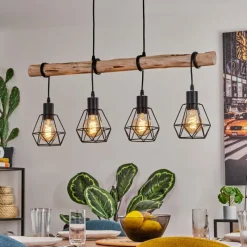 hofstein Suspension Yaak Écru, Noir, 4 lumières