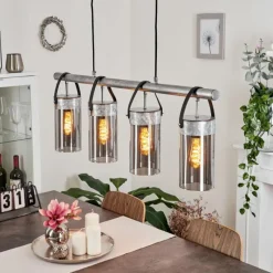 Suspension Verre Fumé-hofstein Suspension Yaretayo Argent Oxydé, Noir, 4 lumières