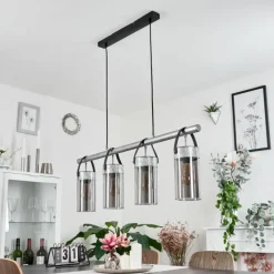 Suspension Verre Fumé-hofstein Suspension Yaretayo Argent Oxydé, Noir, 4 lumières