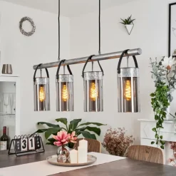 Suspension Verre Fumé-hofstein Suspension Yaretayo Argent Oxydé, Noir, 4 lumières