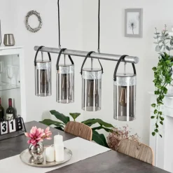 Suspension Verre Fumé-hofstein Suspension Yaretayo Argent Oxydé, Noir, 4 lumières