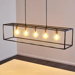 Lampes Vintages & Rétros-hofstein Suspension Yuhigaoka Cuivre, Noir, 5 lumières