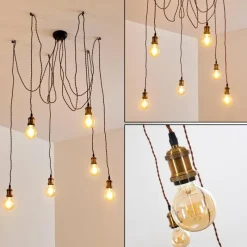 Lampes Vintages & Rétros-hofstein Suspension Zarow Brun, Laiton, 6 lumières
