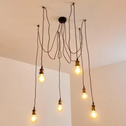 Lampes Vintages & Rétros-hofstein Suspension Zarow Brun, Laiton, 6 lumières