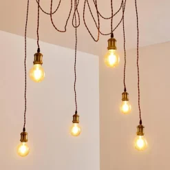 Lampes Vintages & Rétros-hofstein Suspension Zarow Brun, Laiton, 6 lumières