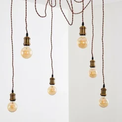 Lampes Vintages & Rétros-hofstein Suspension Zarow Brun, Laiton, 6 lumières