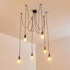 Lampes Vintages & Rétros-hofstein Suspension Zarow Brun, Laiton, 6 lumières