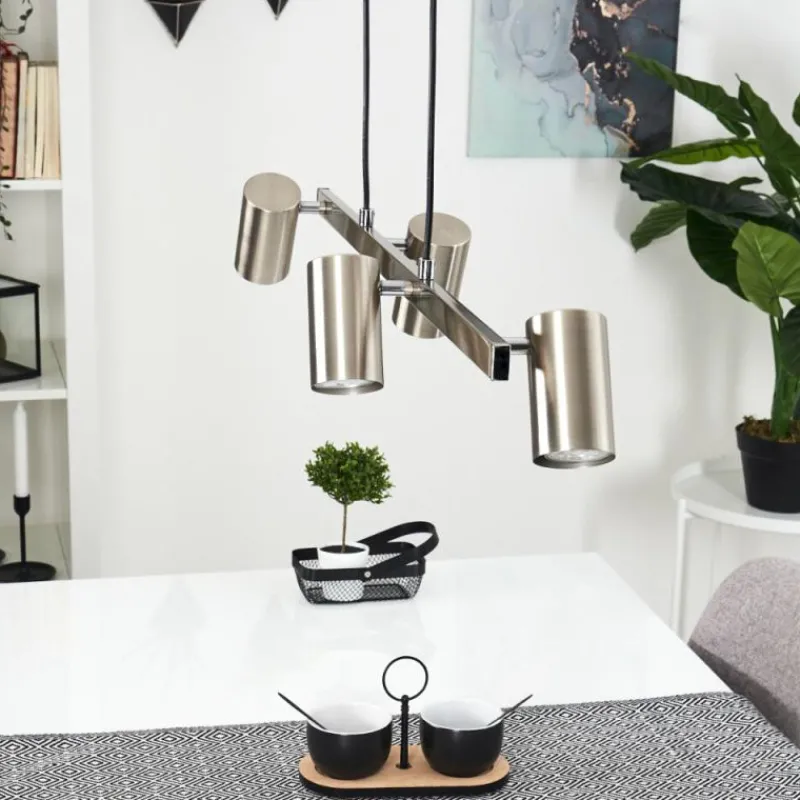 Lampes Industrielles-hofstein Suspension Zuoz Nickel mat, 4 lumières