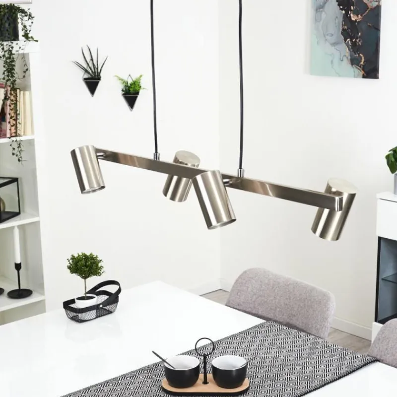 Lampes Industrielles-hofstein Suspension Zuoz Nickel mat, 4 lumières
