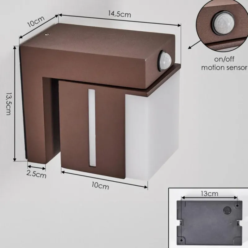 hofstein Swanek Lampe murale d´extérieur, Applique murale LED Rouille, 1 lumière, Détecteur de mouvement