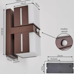 hofstein Swanek Lampe murale d´extérieur, Applique murale LED Rouille, 2 lumières, Détecteur de mouvement