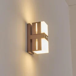 hofstein Swanek Lampe murale d´extérieur, Applique murale LED Rouille, 2 lumières, Détecteur de mouvement