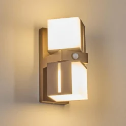 hofstein Swanek Lampe murale d´extérieur, Applique murale LED Rouille, 2 lumières, Détecteur de mouvement