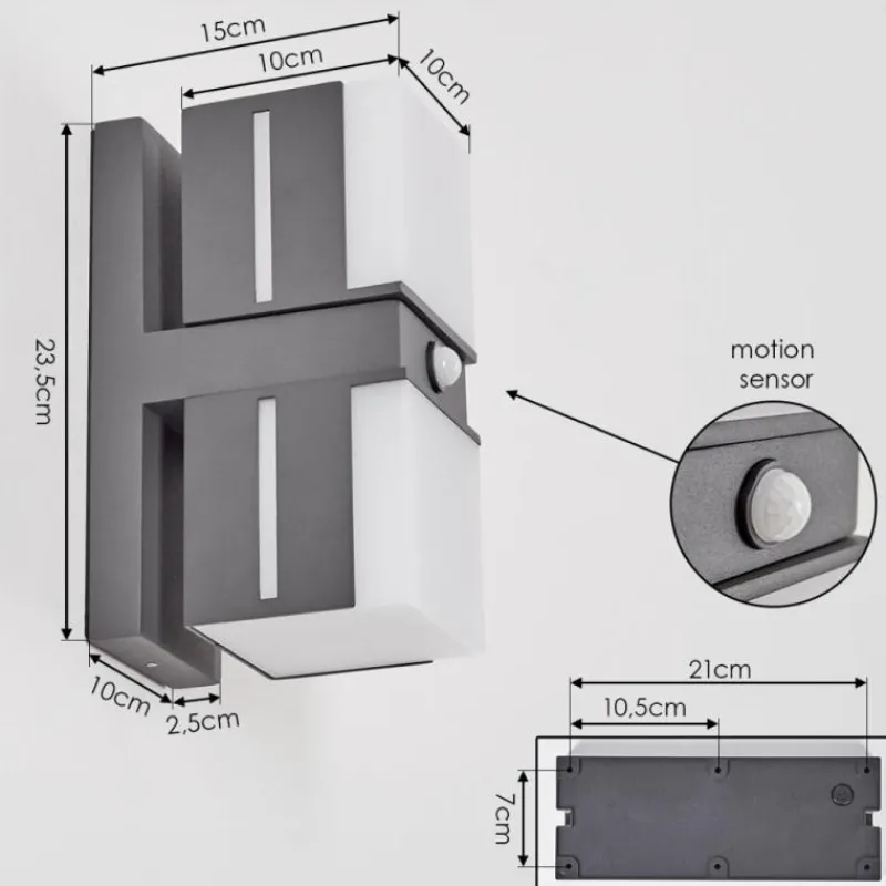 hofstein Swanek Lampe murale d´extérieur, Applique murale LED Anthracite, 2 lumières, Détecteur de mouvement