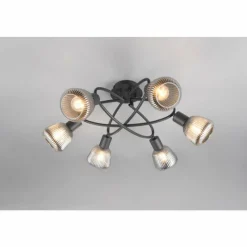 Suspension Verre Fumé-Luminaires Trio Tarifa Plafonnier Noir, 6 lumières