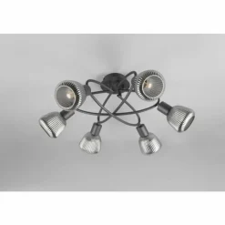 Suspension Verre Fumé-Luminaires Trio Tarifa Plafonnier Noir, 6 lumières